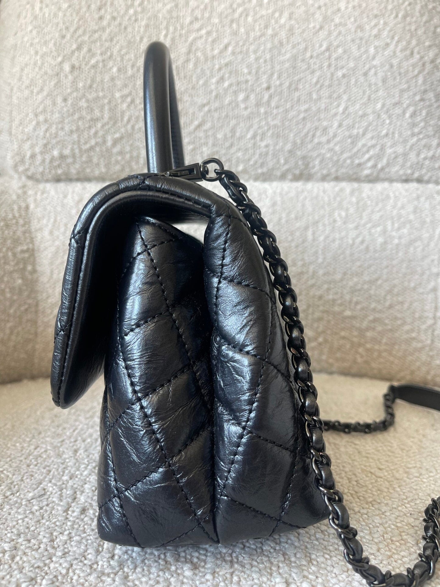 20P So Black Calfskin Quilted Coco Handle Small with Black Hardware