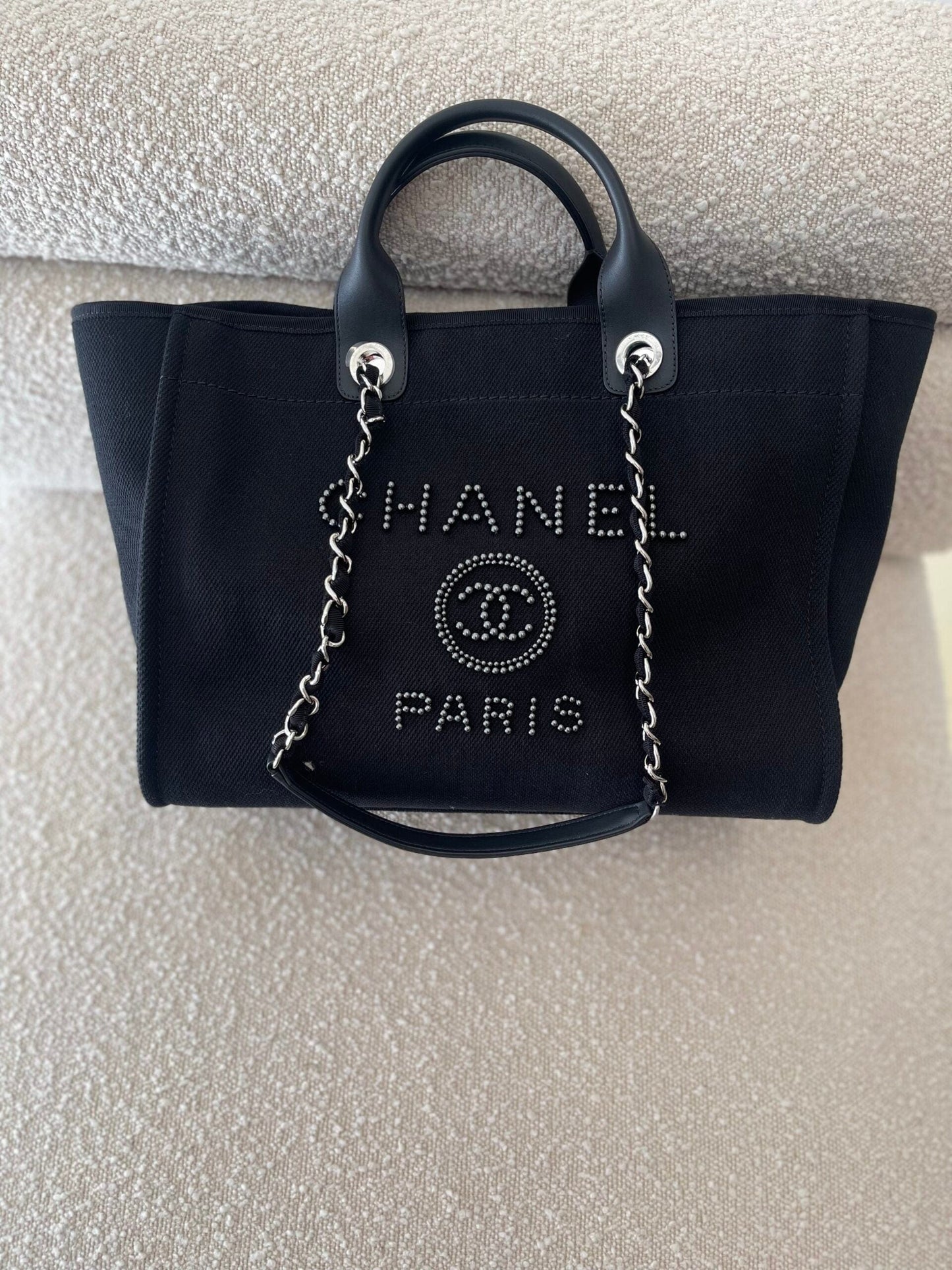 20S Black Large Deauville Shopping Bag Silver Hardware