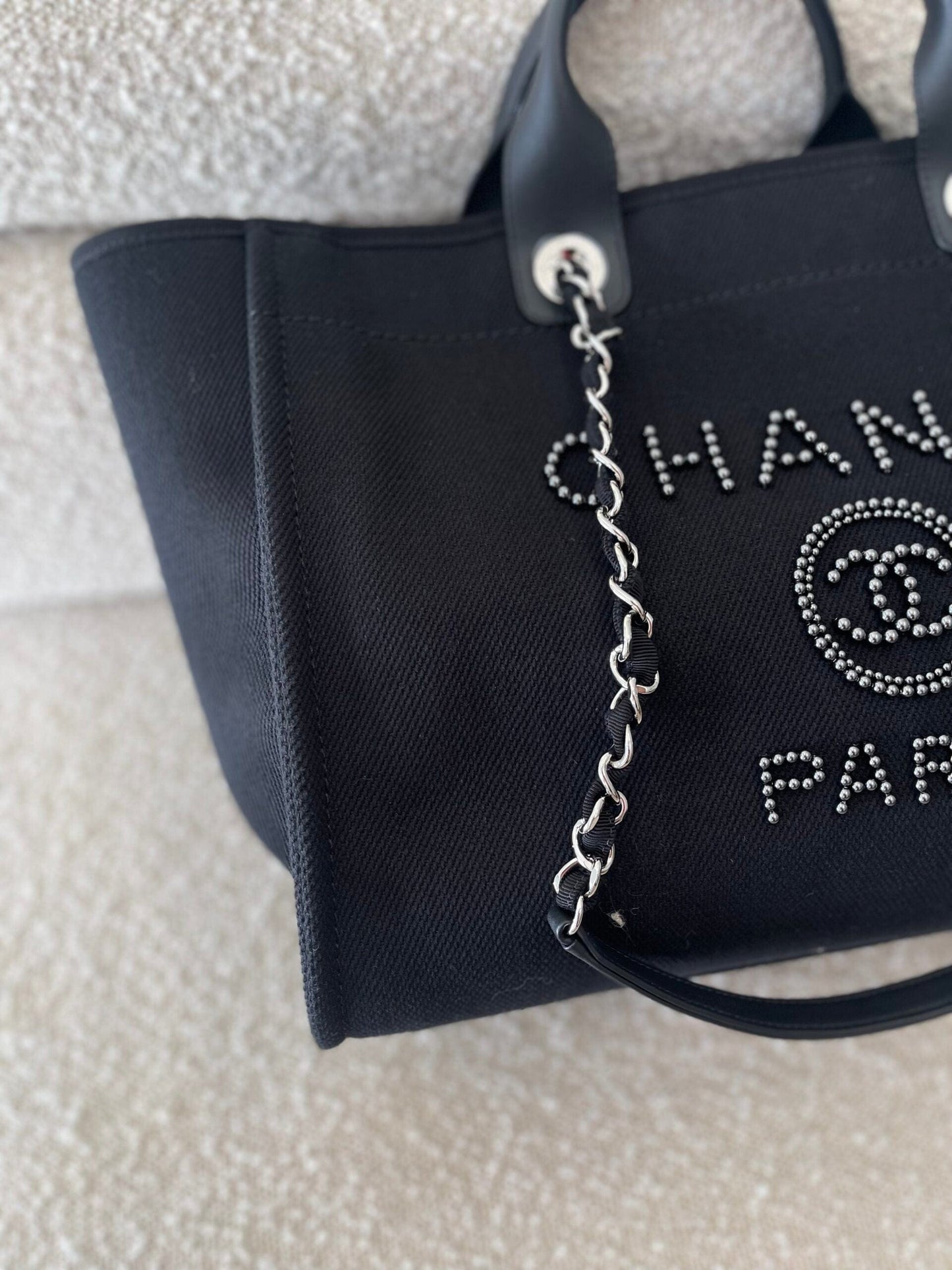 20S Black Large Deauville Shopping Bag Silver Hardware