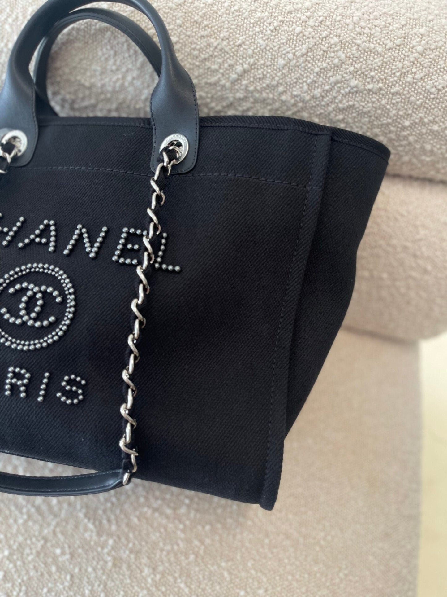 20S Black Large Deauville Shopping Bag Silver Hardware