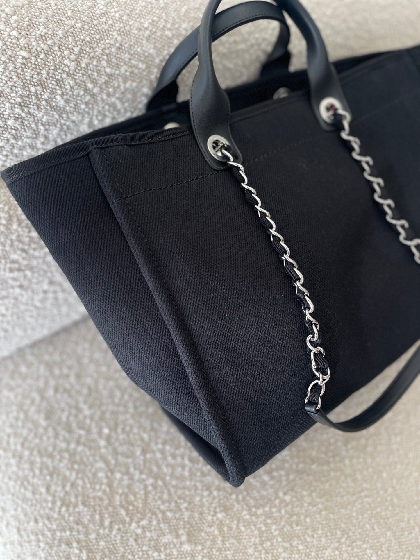 20S Black Large Deauville Shopping Bag Silver Hardware