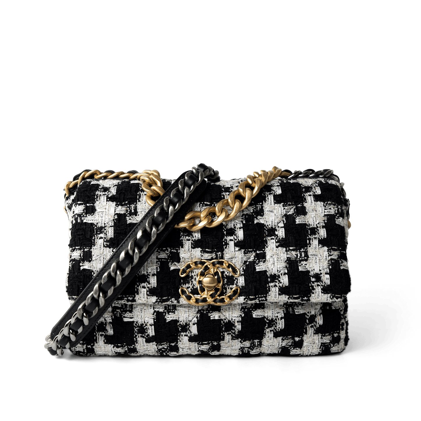 20S Black / White Ribbon Tweed 19 Flap Mixed Hardware Small