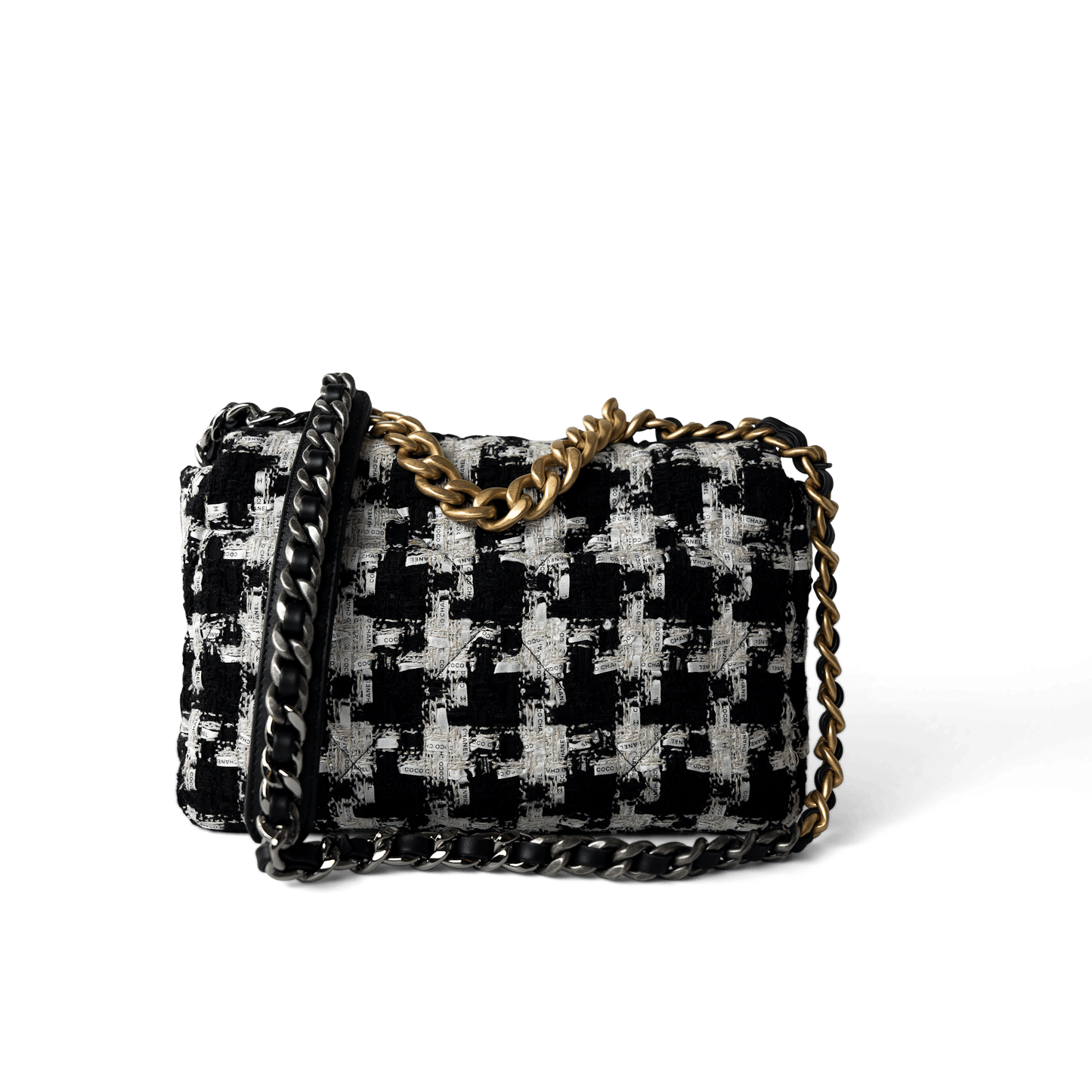 20S Black / White Ribbon Tweed 19 Flap Mixed Hardware Small