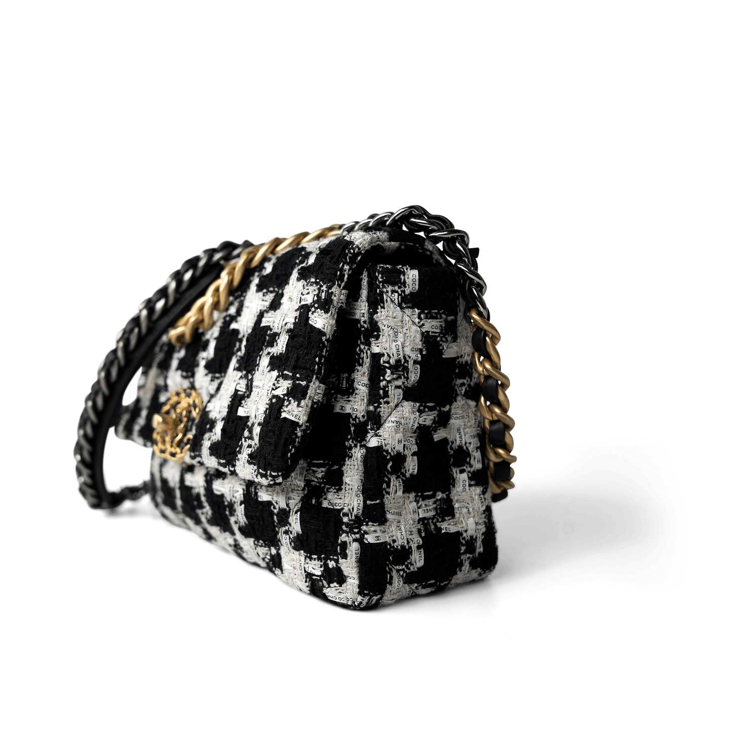 20S Black / White Ribbon Tweed 19 Flap Mixed Hardware Small