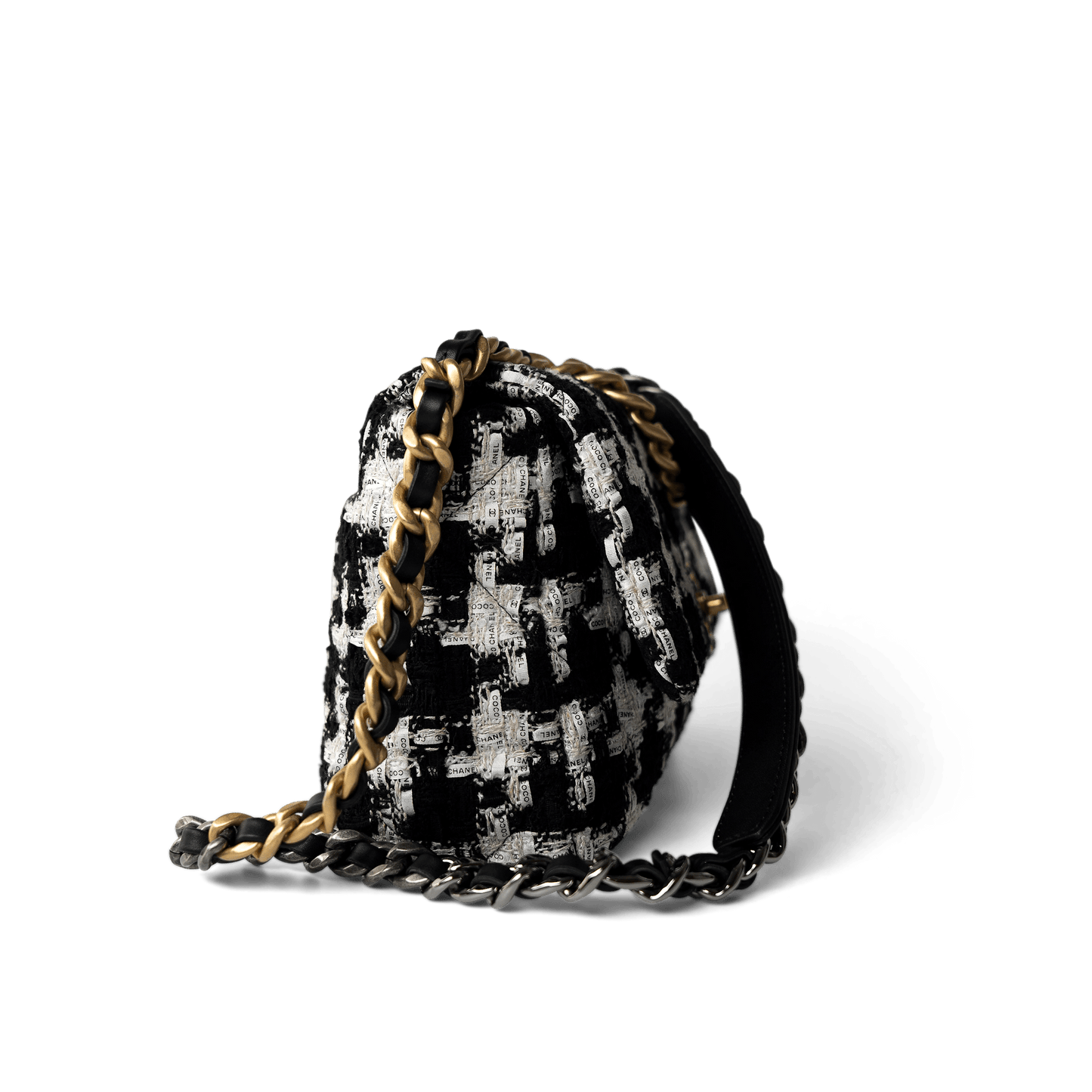 20S Black / White Ribbon Tweed 19 Flap Mixed Hardware Small