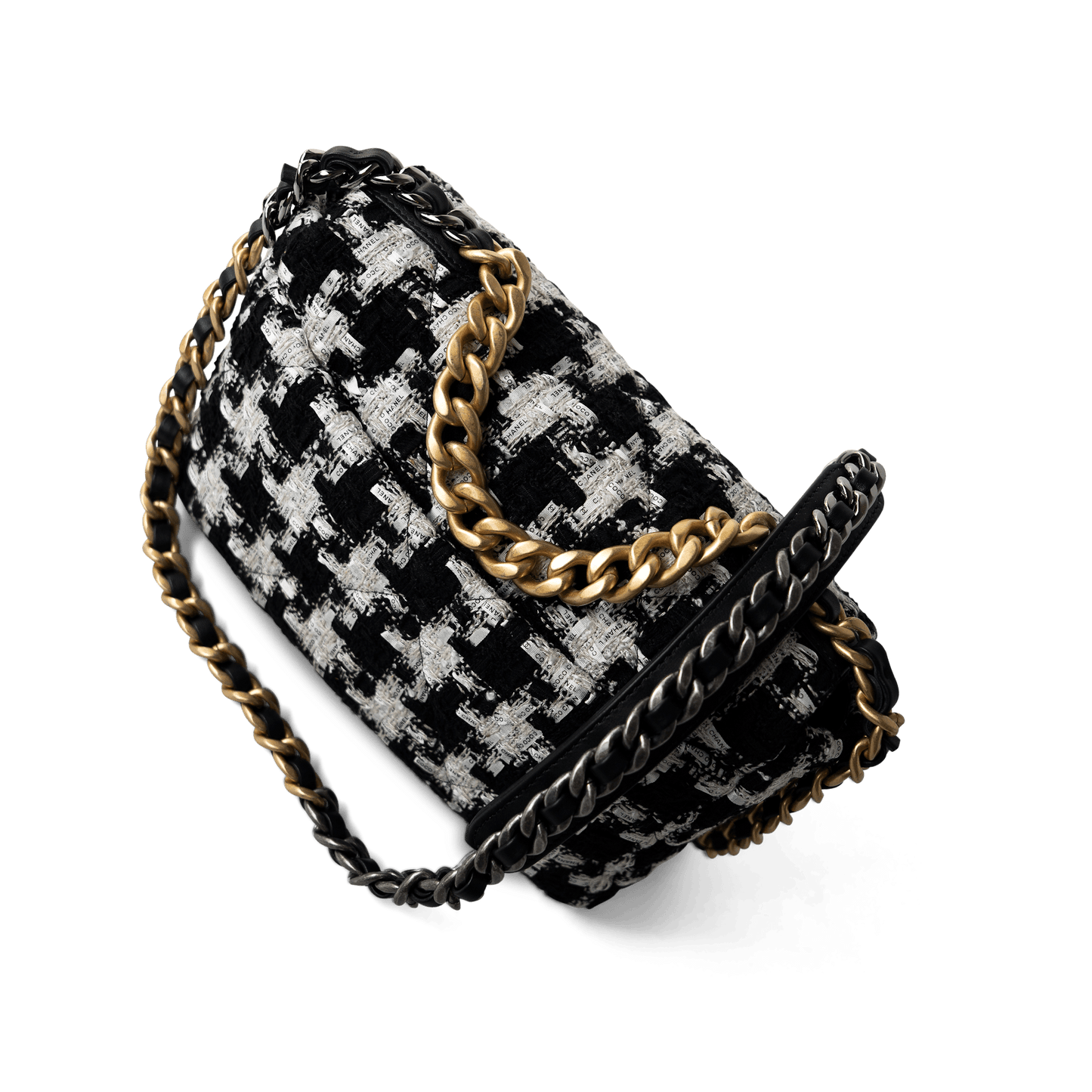 20S Black / White Ribbon Tweed 19 Flap Mixed Hardware Small