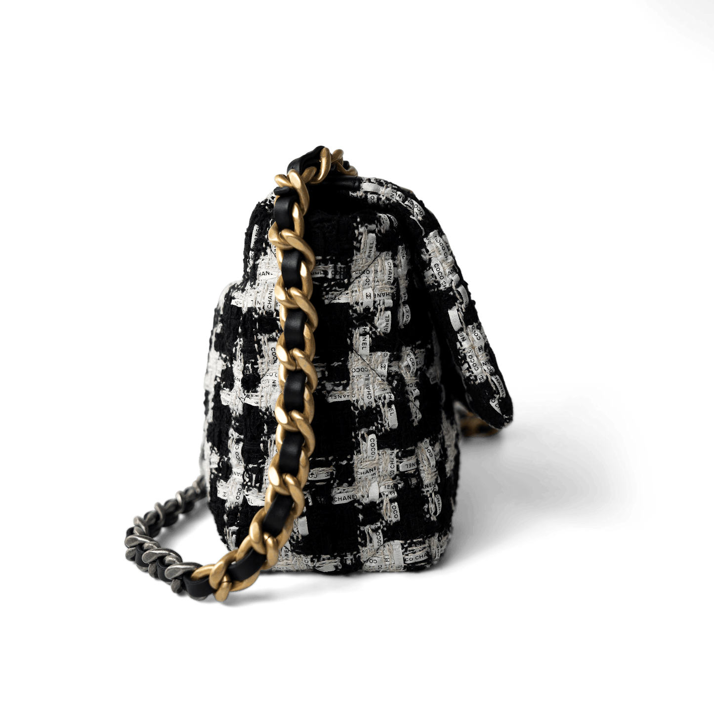 20S Black / White Ribbon Tweed 19 Flap Mixed Hardware Small