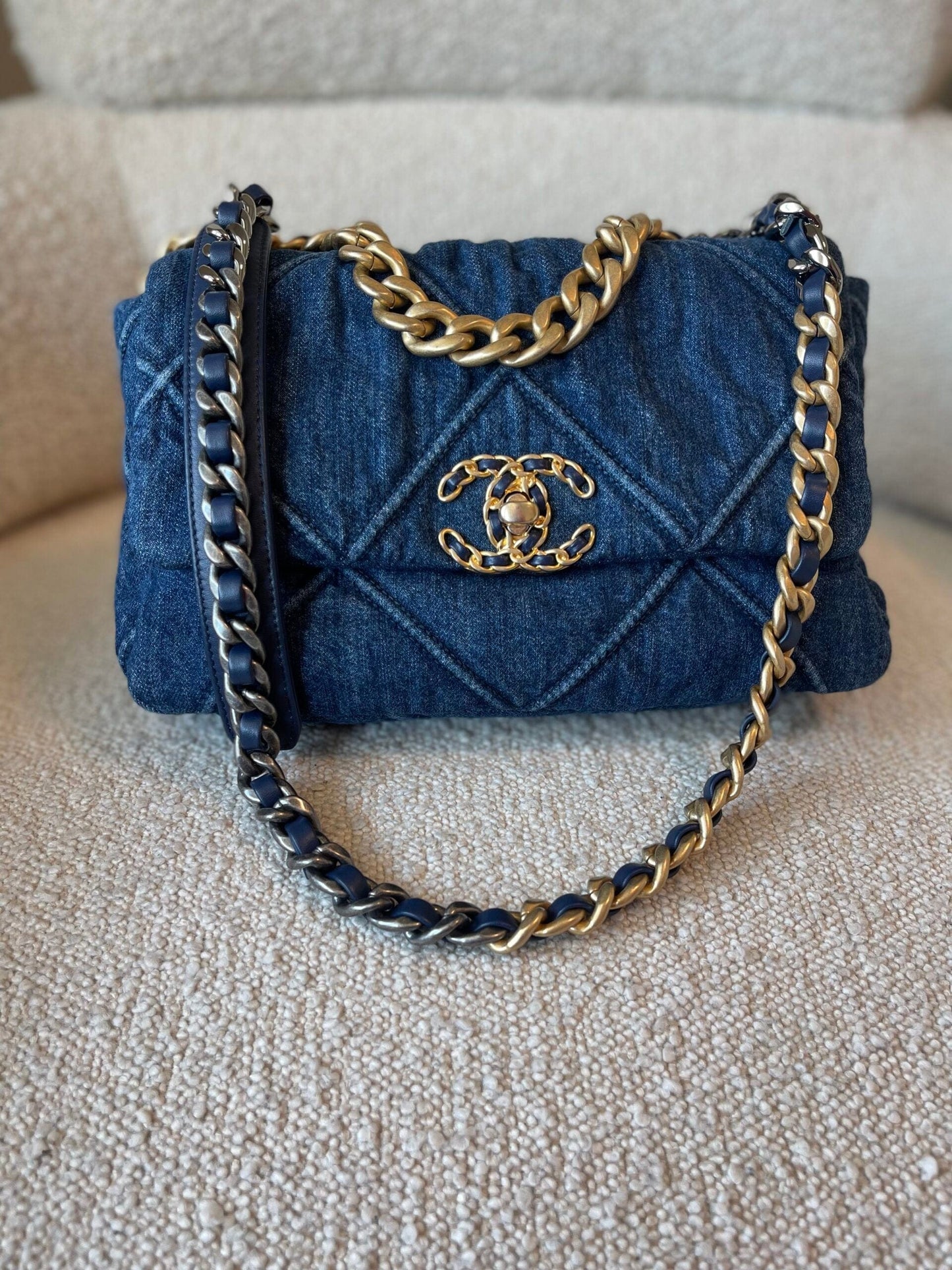 20S Blue Denim 19 Flap Quilted Small Mixed Hardware