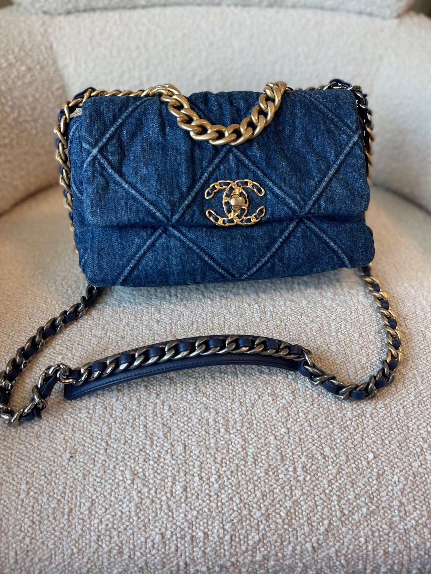 20S Blue Denim 19 Flap Quilted Small Mixed Hardware