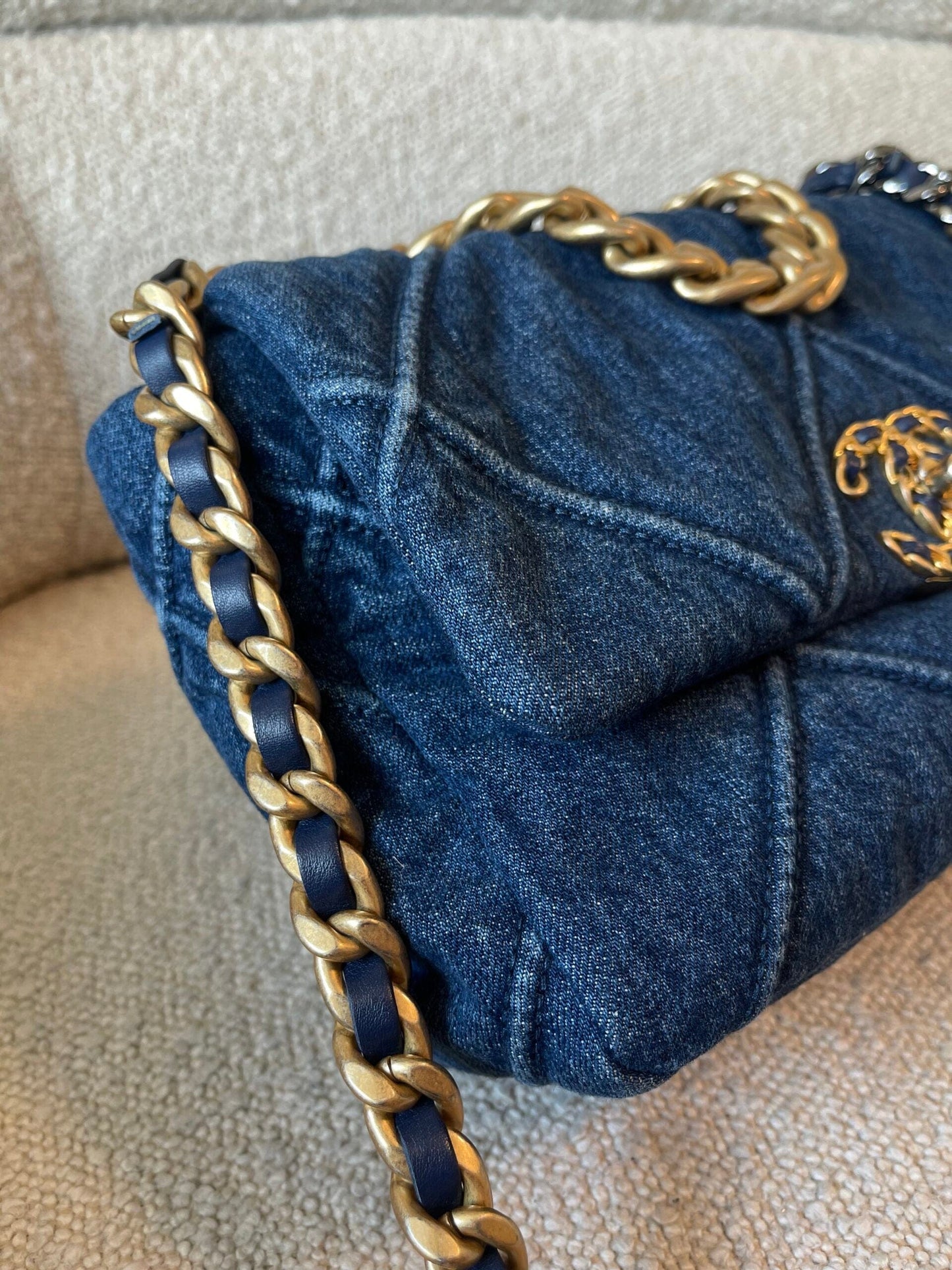 20S Blue Denim 19 Flap Quilted Small Mixed Hardware