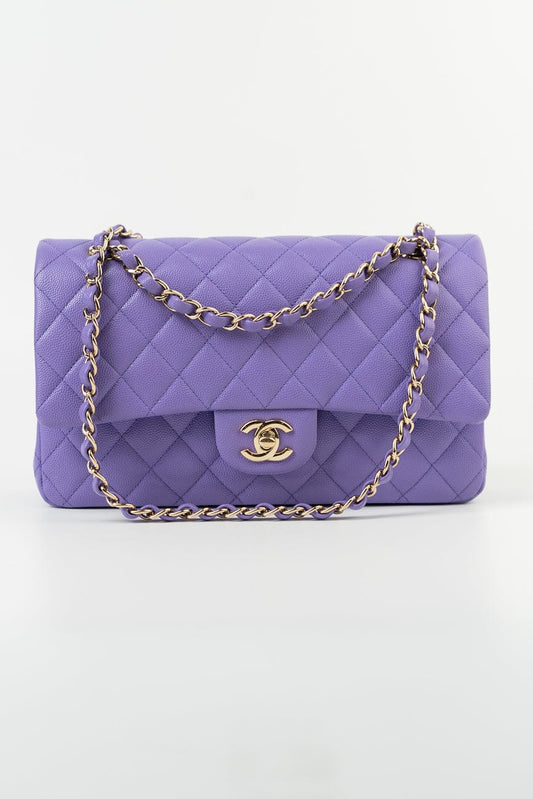 20S Purple Caviar Quilted Classic Flap Medium