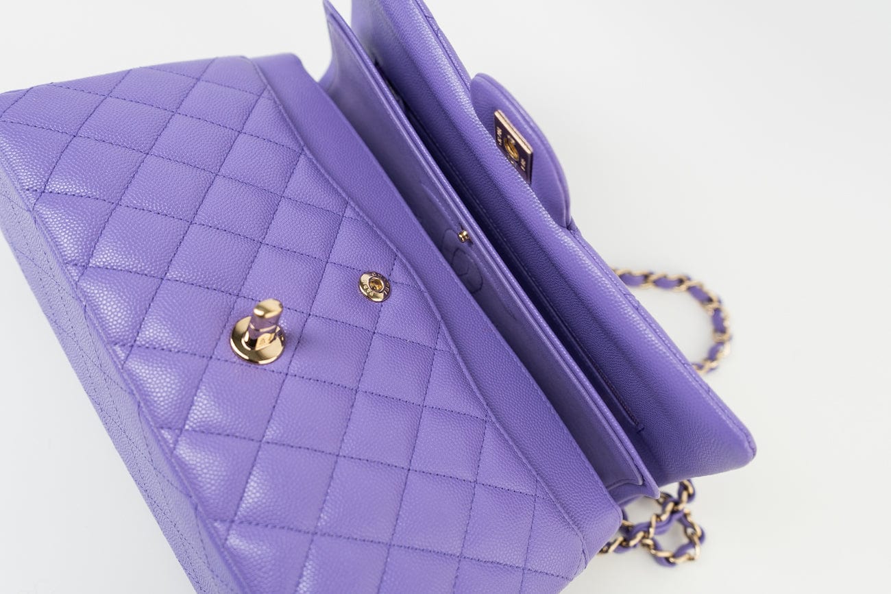 20S Purple Caviar Quilted Classic Flap Medium
