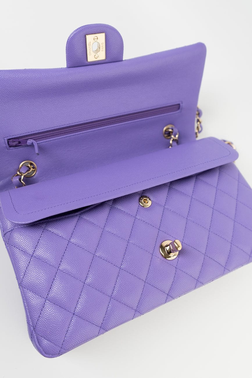 20S Purple Caviar Quilted Classic Flap Medium