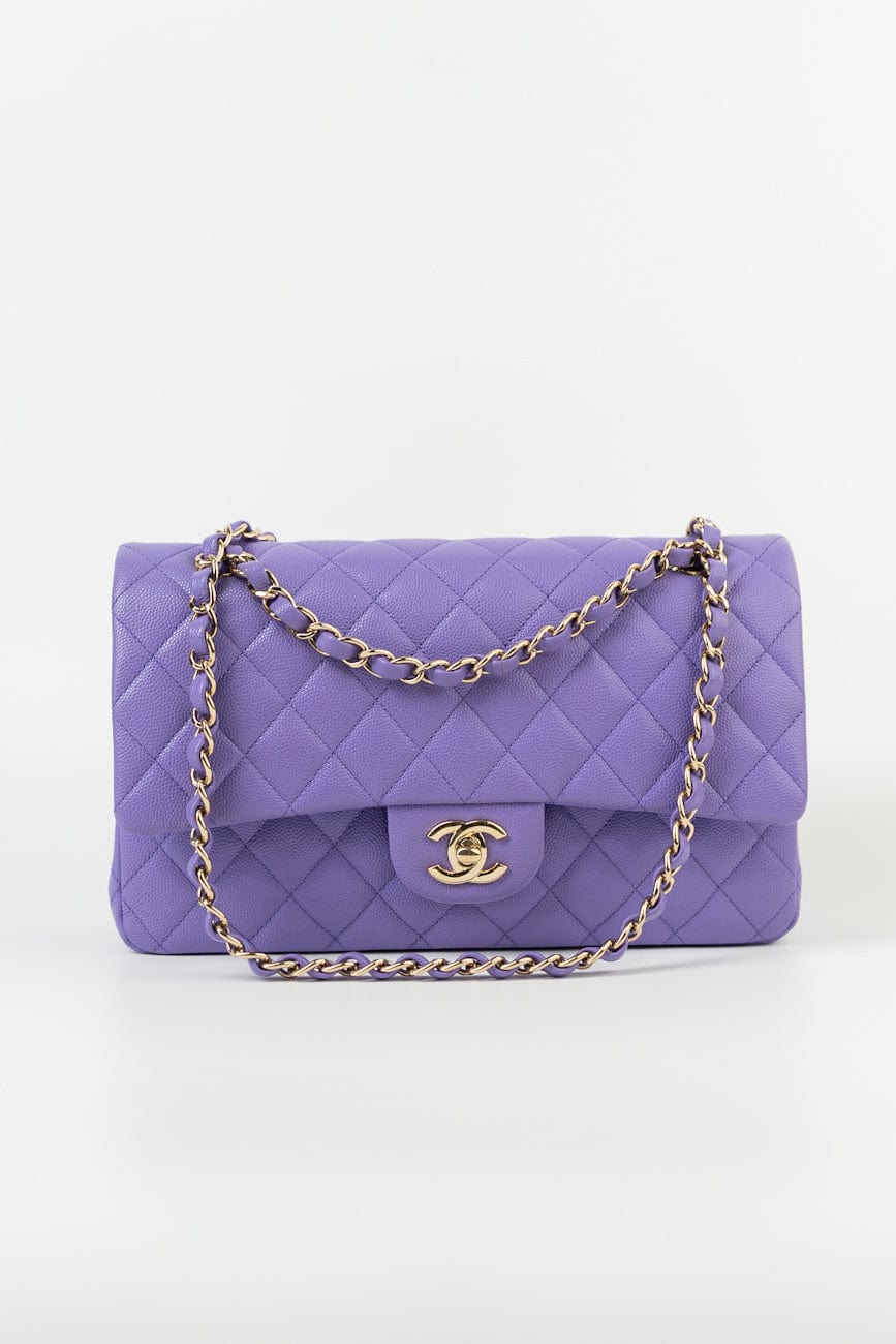 20S Purple Caviar Quilted Classic Flap Medium
