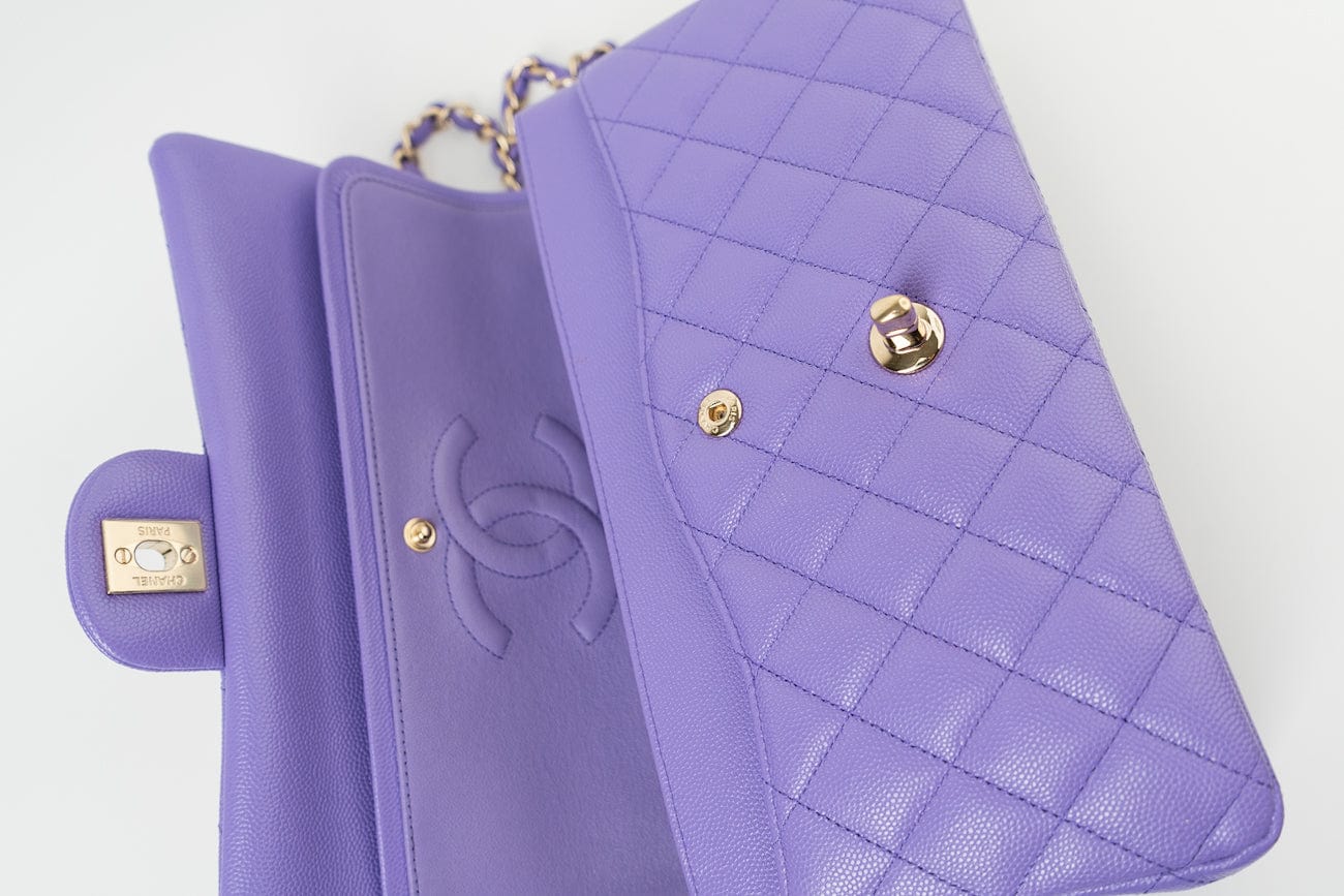 20S Purple Caviar Quilted Classic Flap Medium