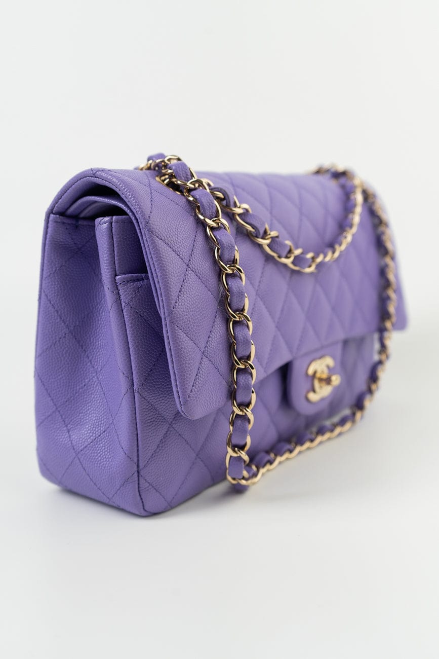 20S Purple Caviar Quilted Classic Flap Medium