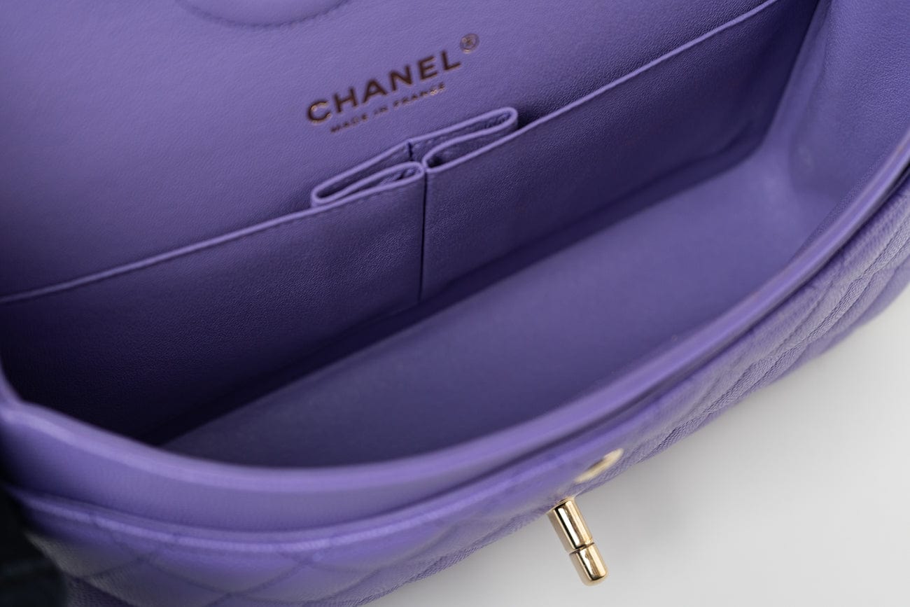 20S Purple Caviar Quilted Classic Flap Medium