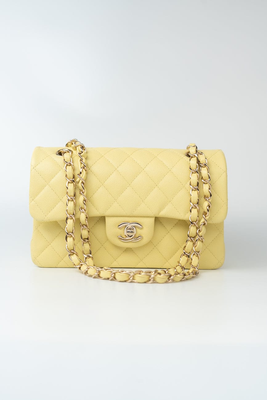 20S Yellow Caviar Quilted Classic Flap Small Light Gold Hardware