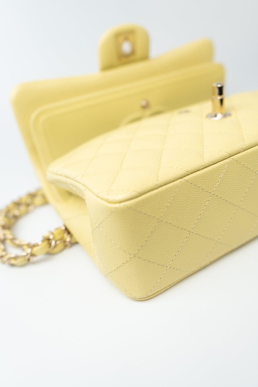 20S Yellow Caviar Quilted Classic Flap Small Light Gold Hardware