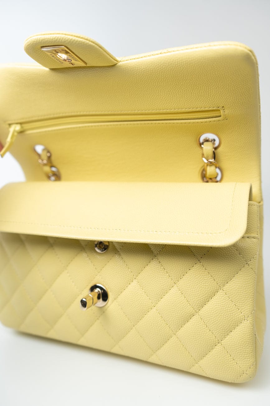 20S Yellow Caviar Quilted Classic Flap Small Light Gold Hardware
