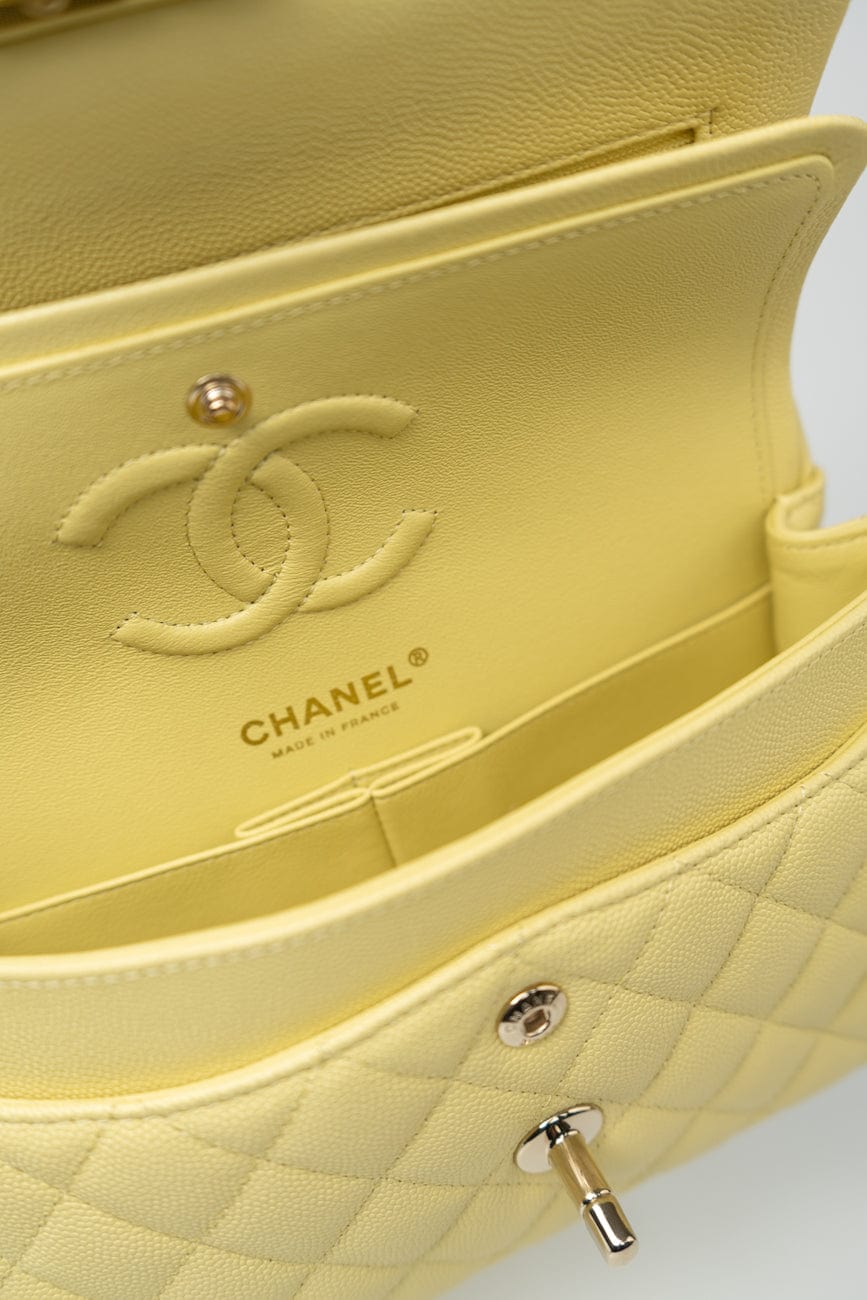 20S Yellow Caviar Quilted Classic Flap Small Light Gold Hardware