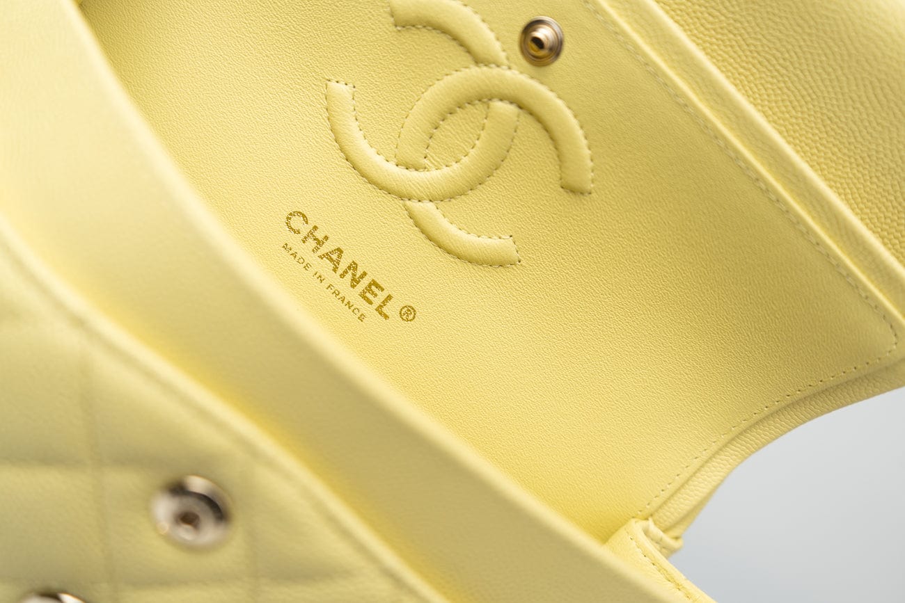 20S Yellow Caviar Quilted Classic Flap Small Light Gold Hardware