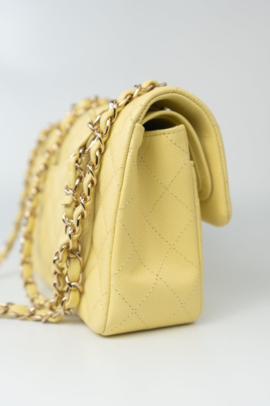 20S Yellow Caviar Quilted Classic Flap Small Light Gold Hardware