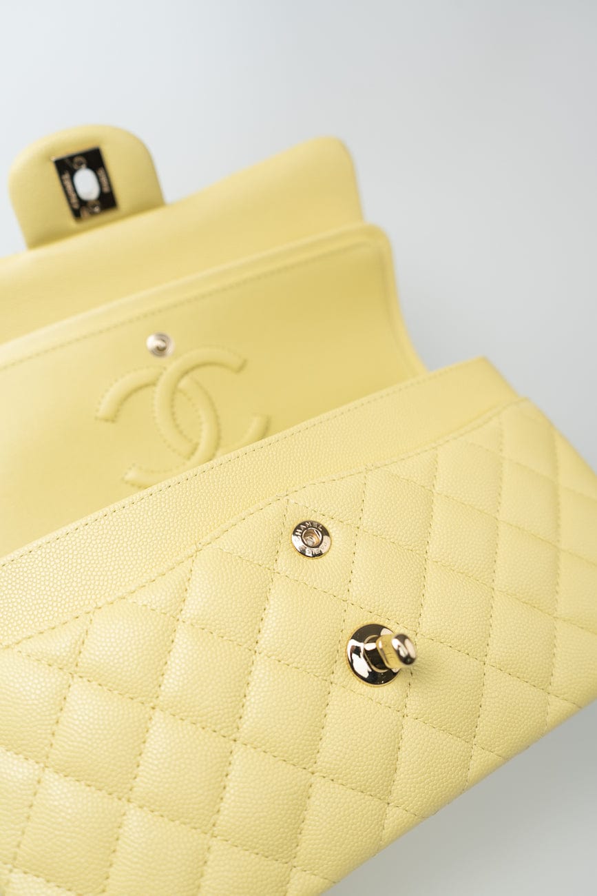 20S Yellow Caviar Quilted Classic Flap Small Light Gold Hardware