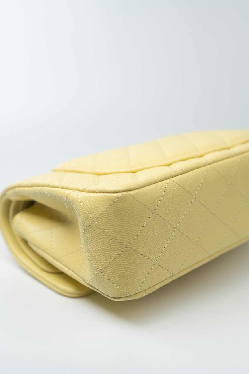 20S Yellow Caviar Quilted Classic Flap Small Light Gold Hardware