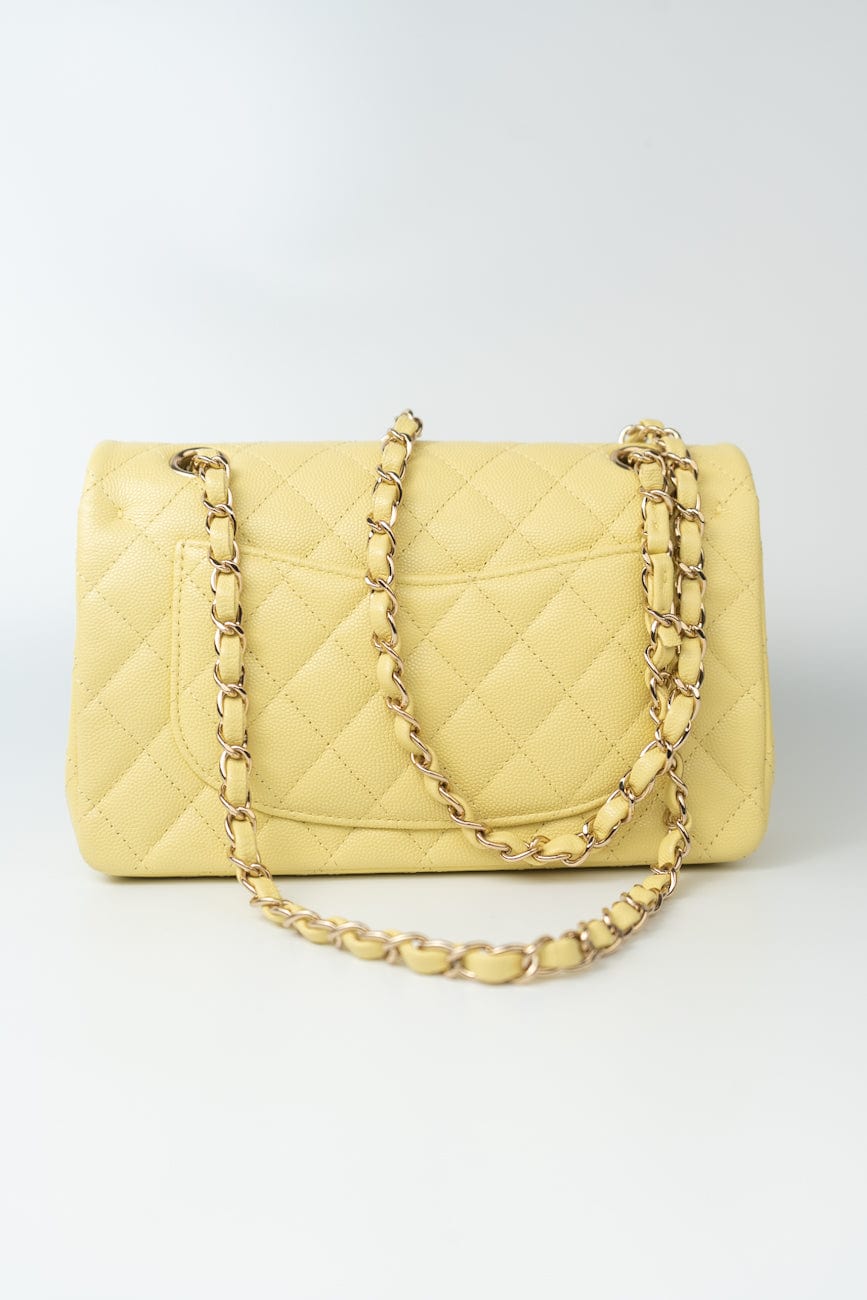 20S Yellow Caviar Quilted Classic Flap Small Light Gold Hardware