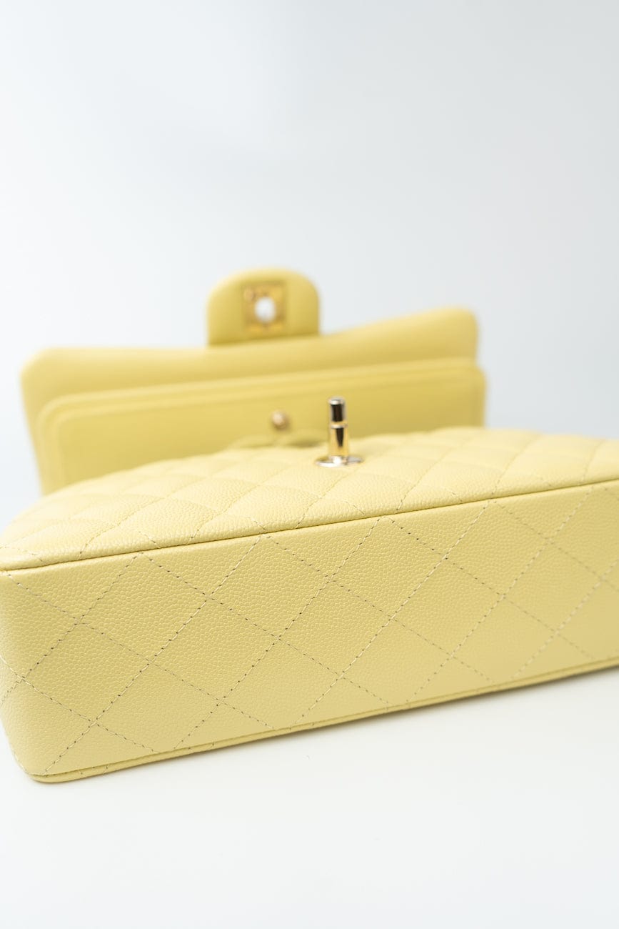 20S Yellow Caviar Quilted Classic Flap Small Light Gold Hardware