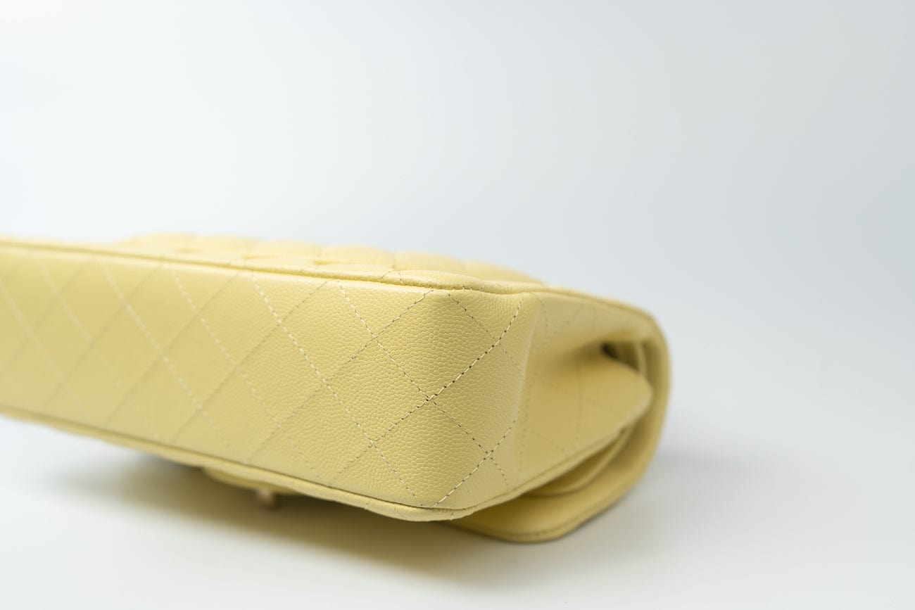 20S Yellow Caviar Quilted Classic Flap Small Light Gold Hardware