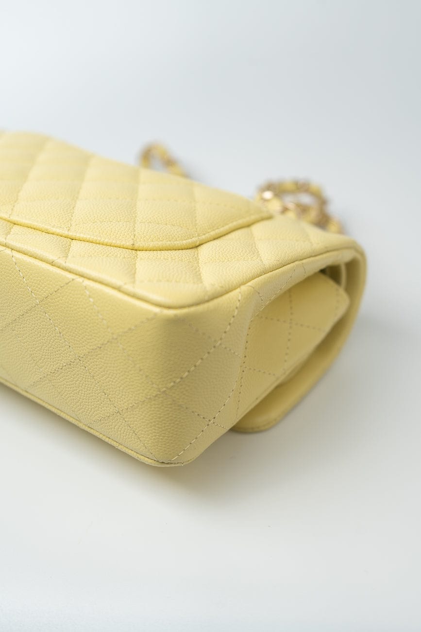 20S Yellow Caviar Quilted Classic Flap Small Light Gold Hardware