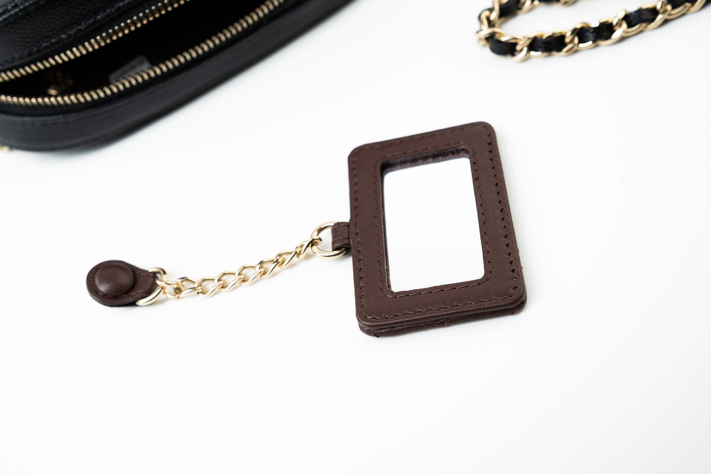 21A Black Caviar Quilted Camera Case Gold Hardware