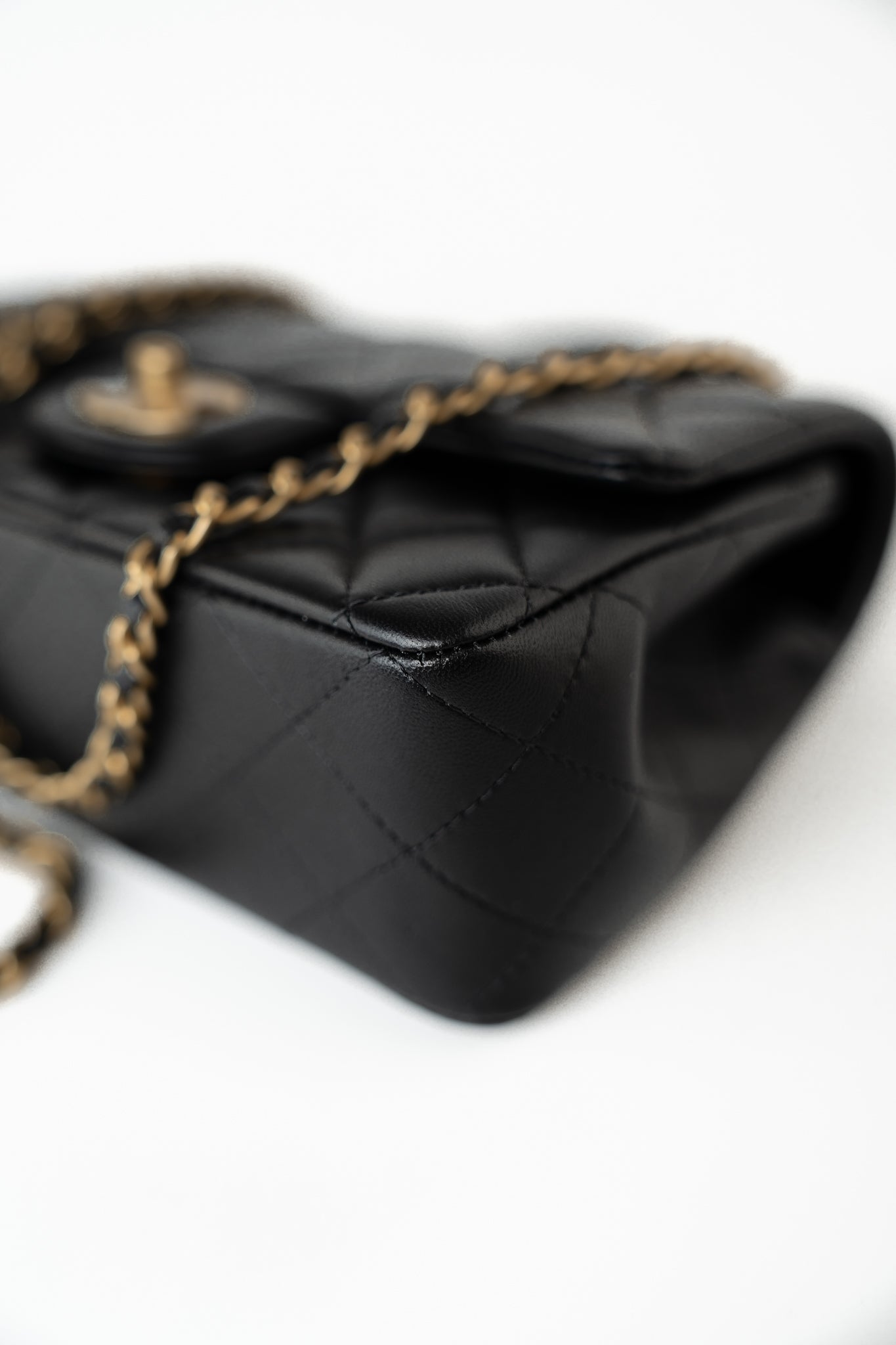 21A Black Lambskin Quilted Mini Top Handle Antique Gold Hardware