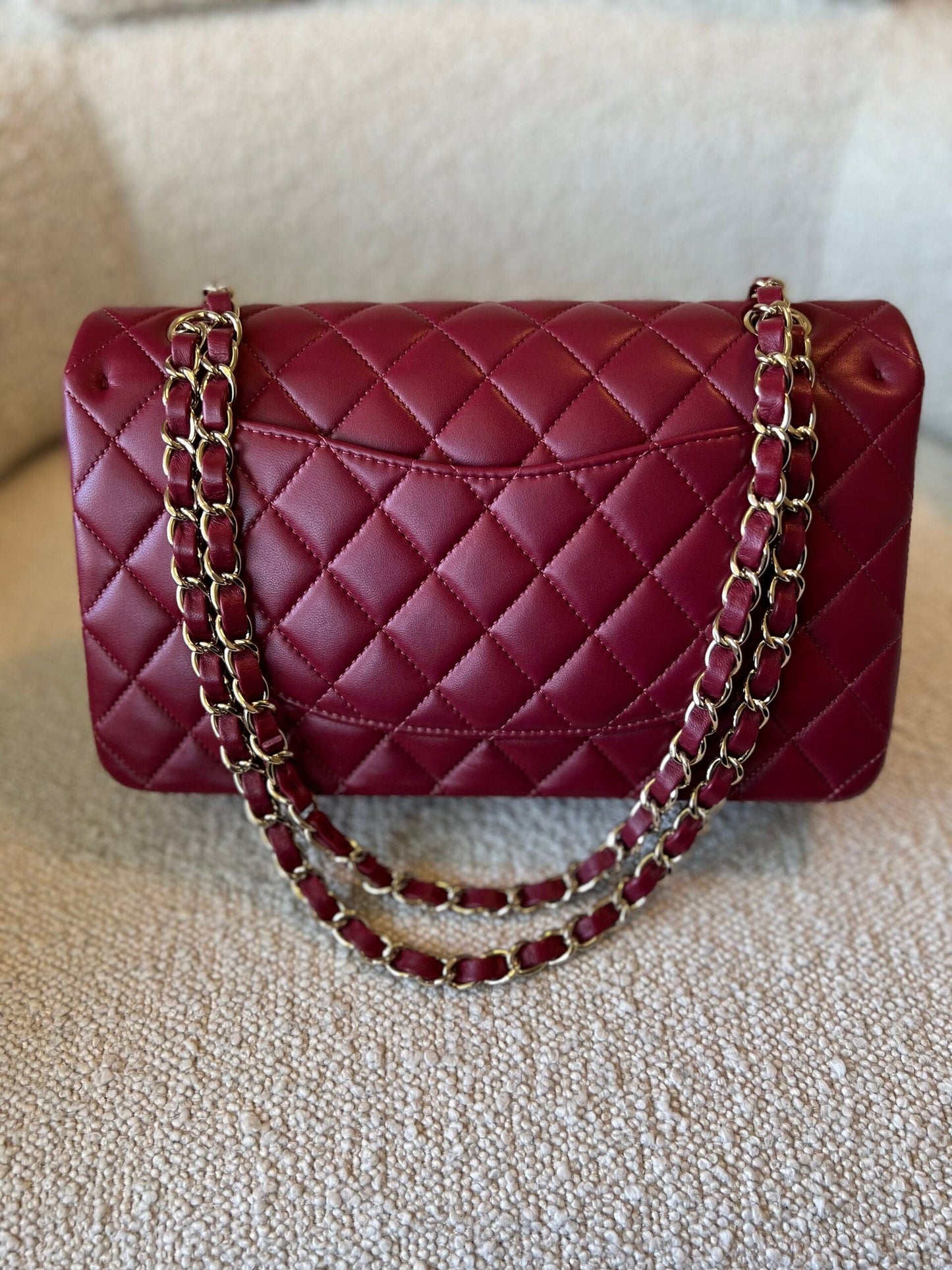 21A Burgundy Lambskin Quilted Classic Flap Medium LGHW