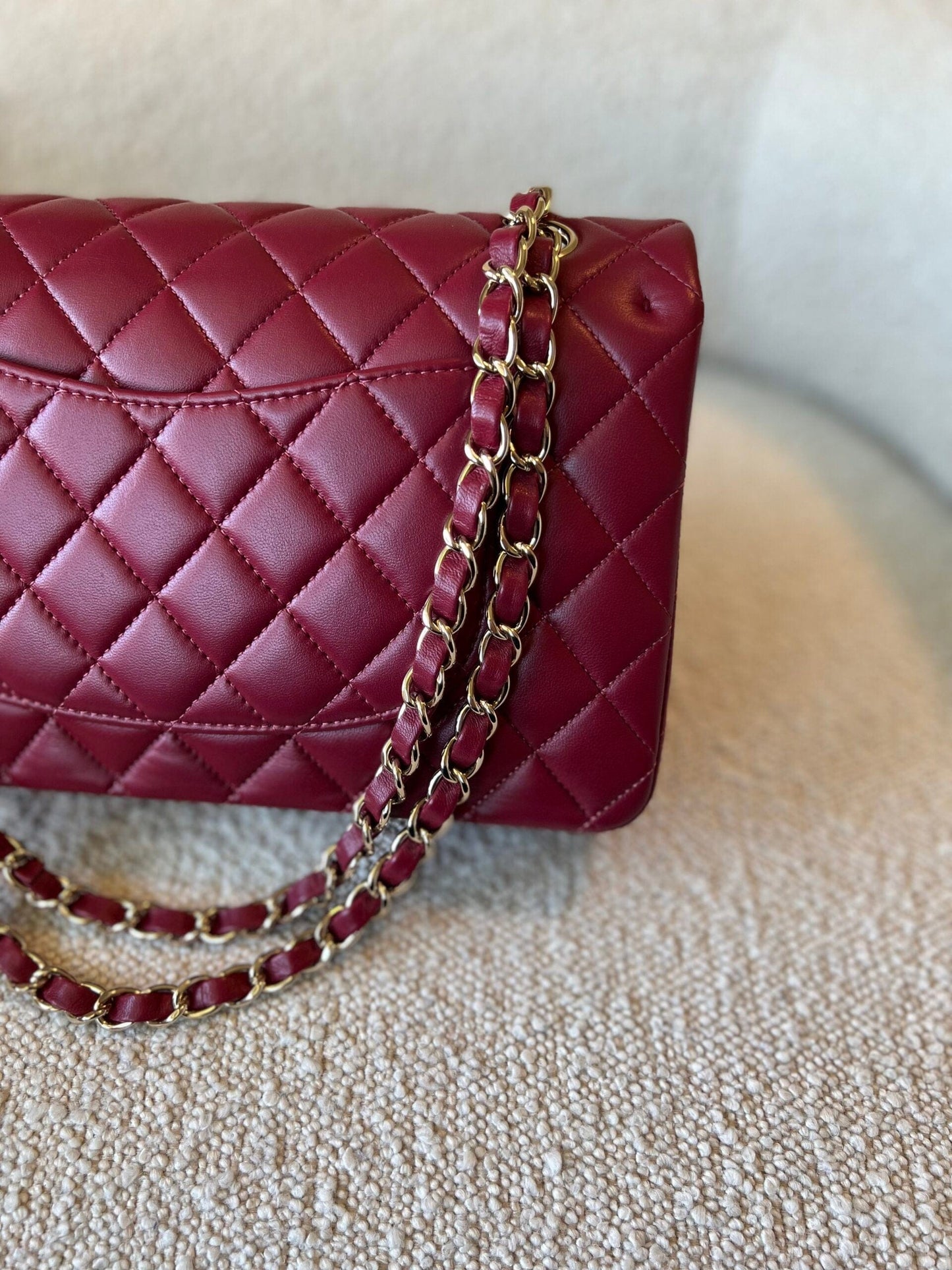 21A Burgundy Lambskin Quilted Classic Flap Medium LGHW