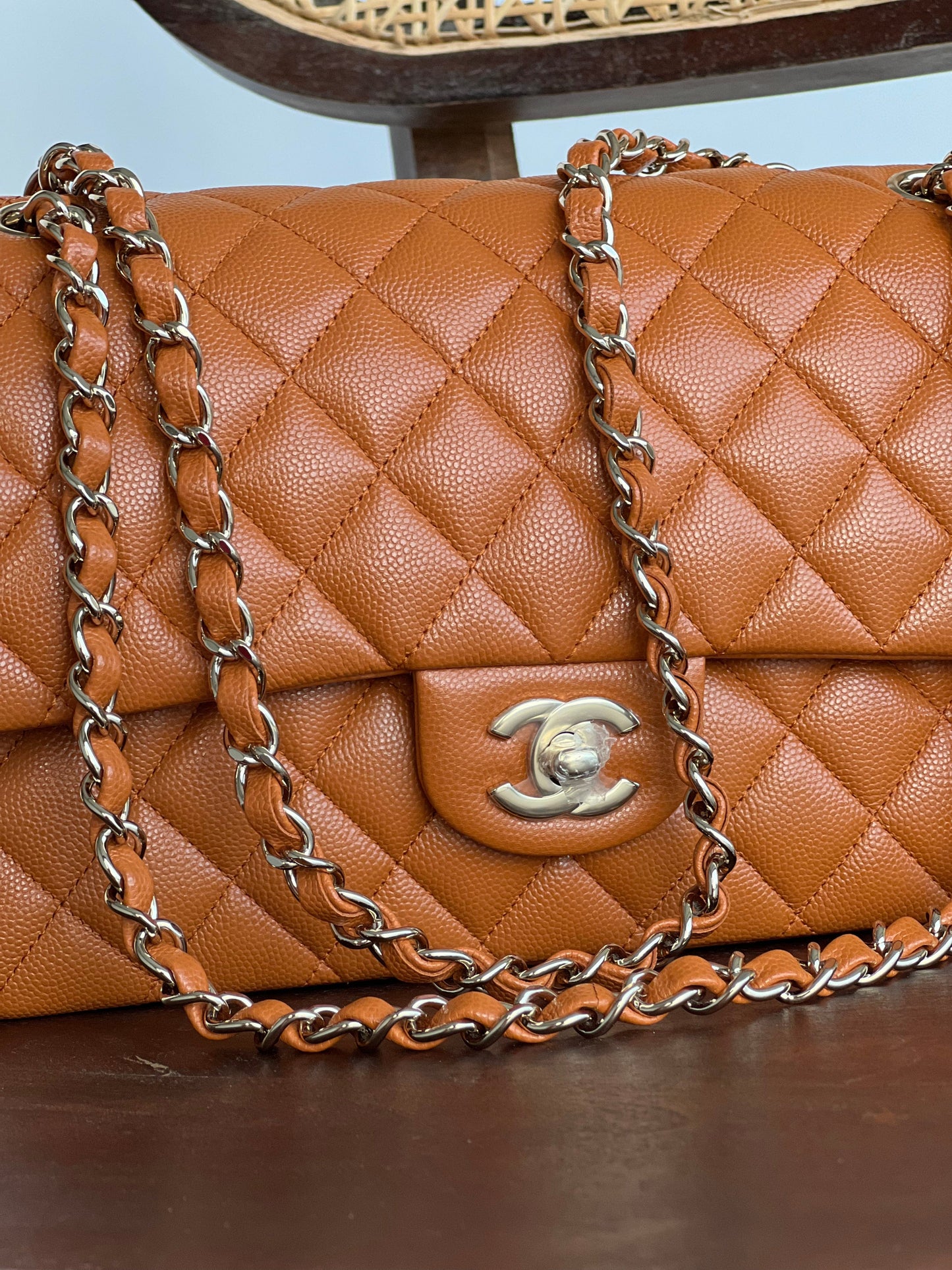 21A Caramel / Light Brown Caviar Quilted Classic Flap LGHW