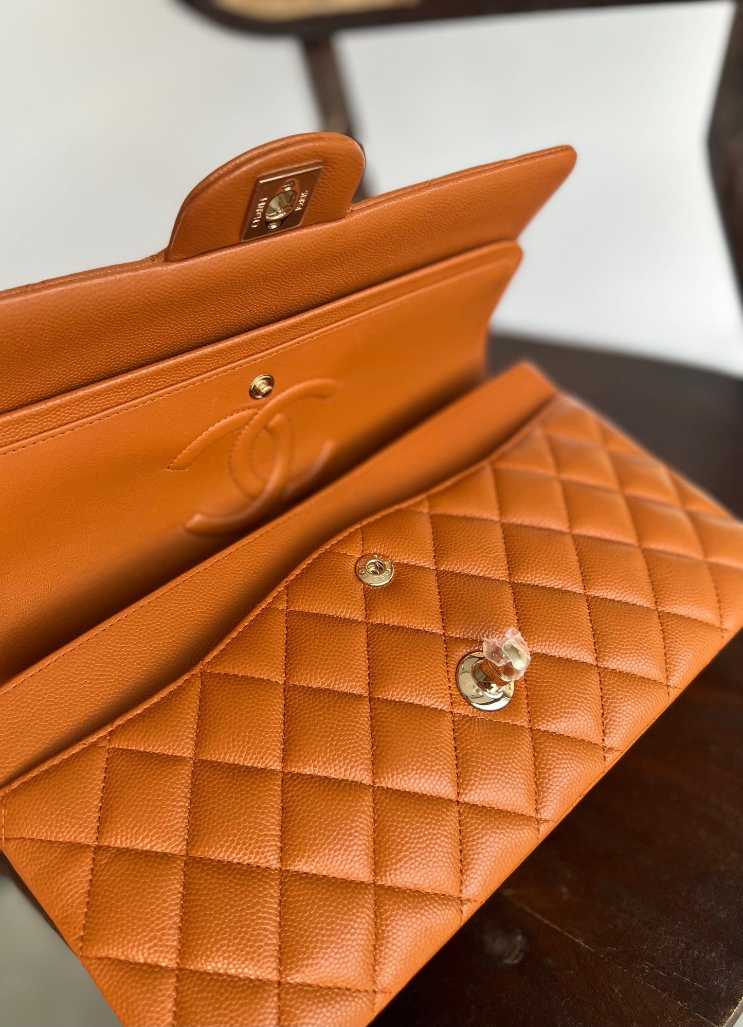 21A Caramel / Light Brown Caviar Quilted Classic Flap LGHW