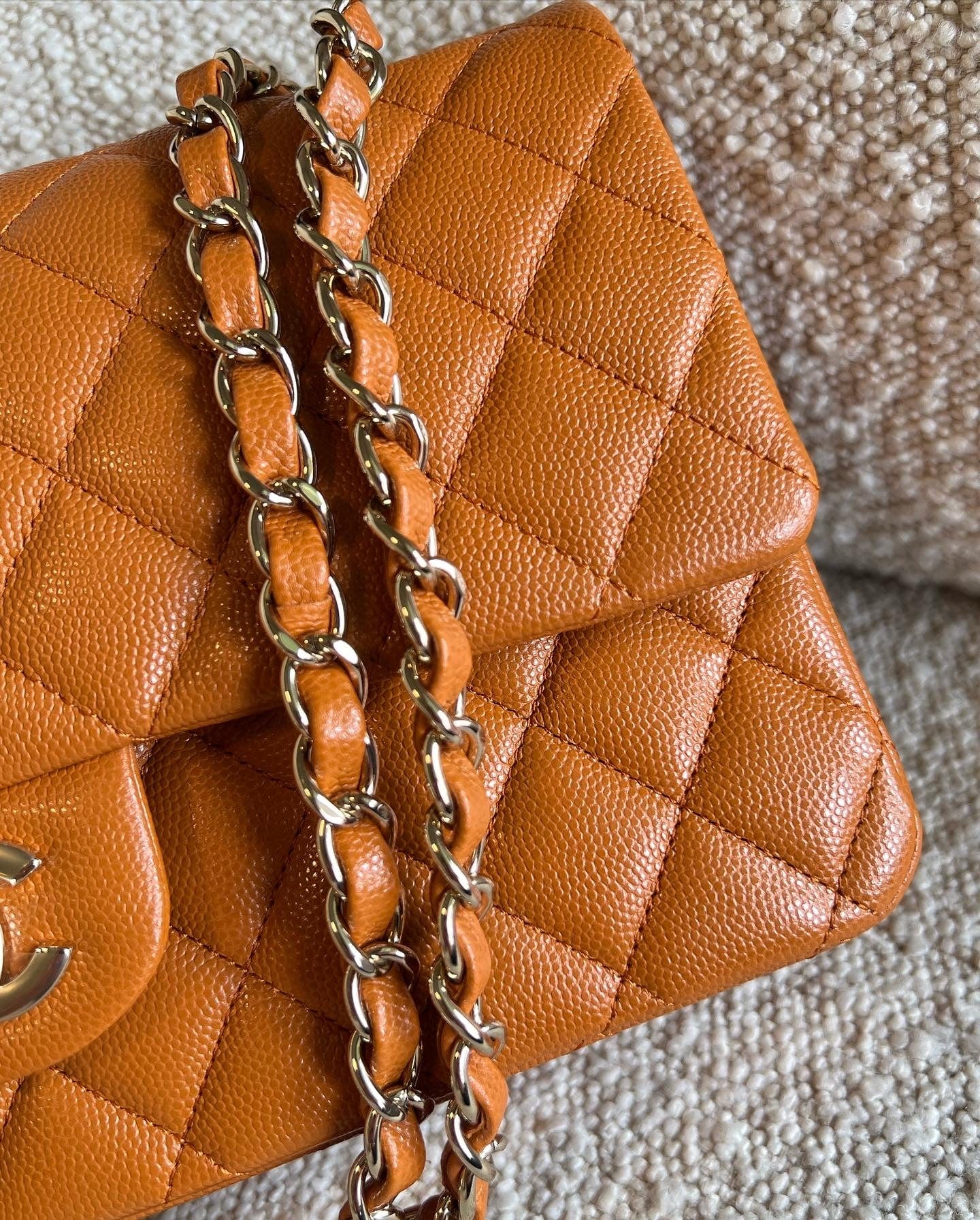 21A Caramel / Light Brown Caviar Quilted Classic Flap Medium LGHW