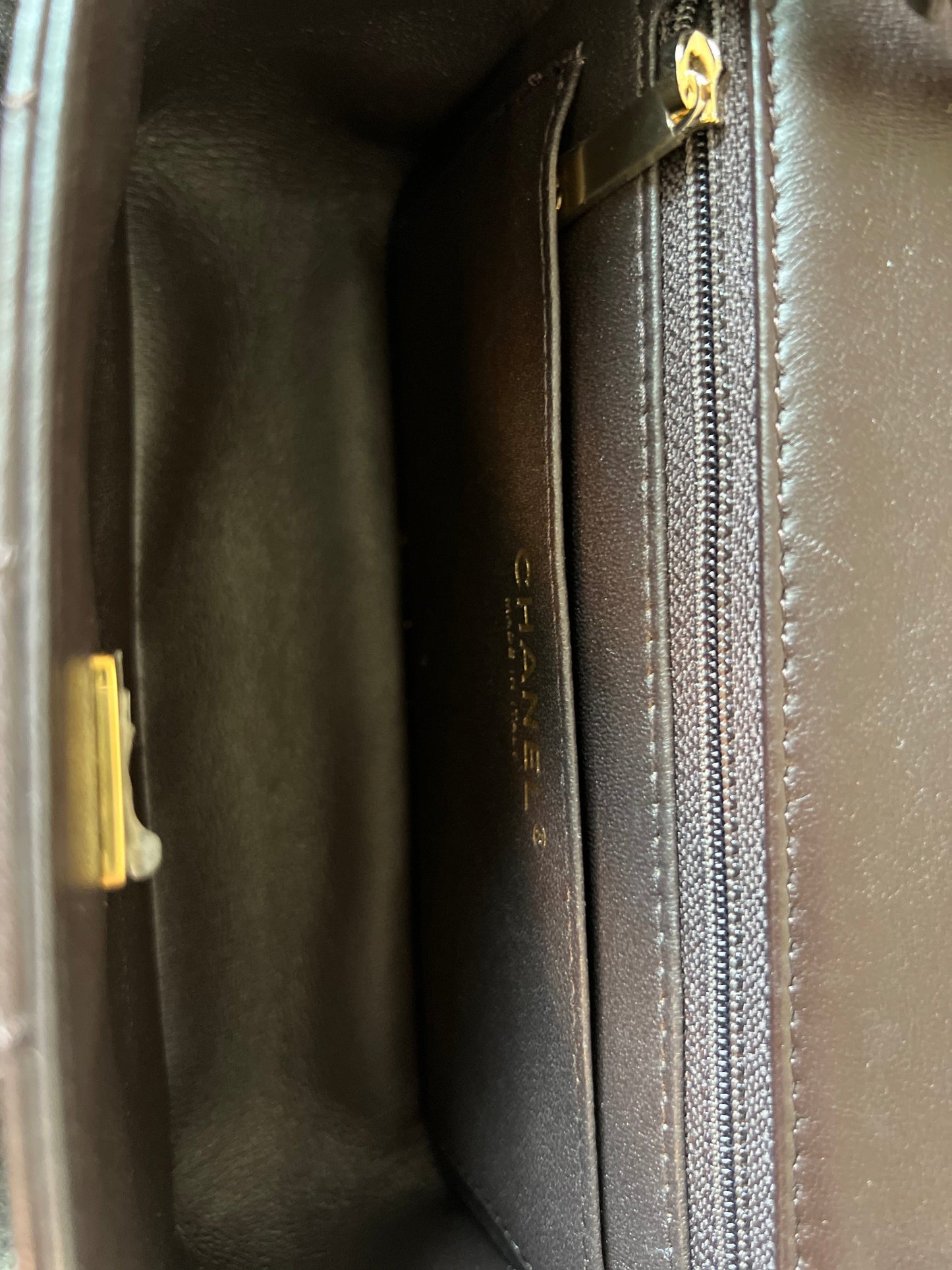 21A Dark Brown Lambskin Quilted Mini Rectangular Single Flap Light Gold Hardware