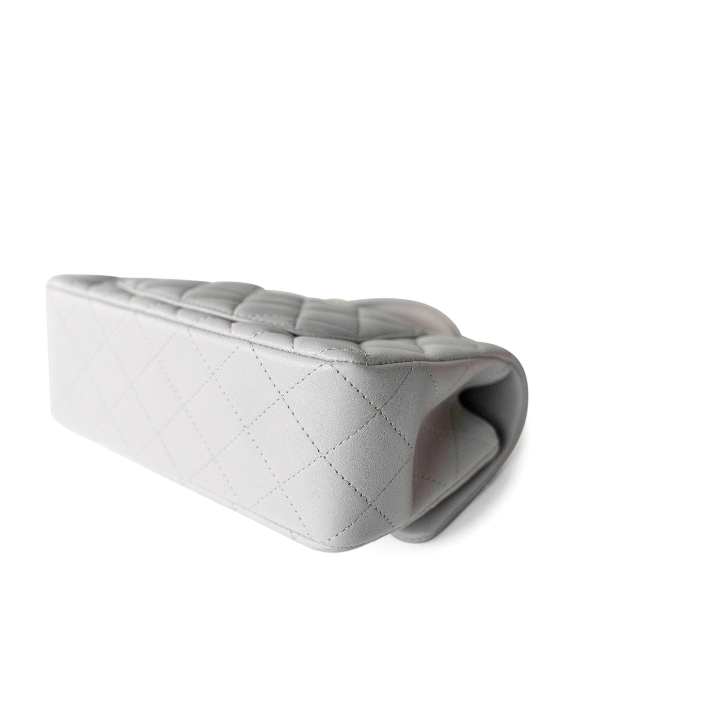 21A Grey Lambskin Quilted Mini Top Handle Antique Gold Hardware