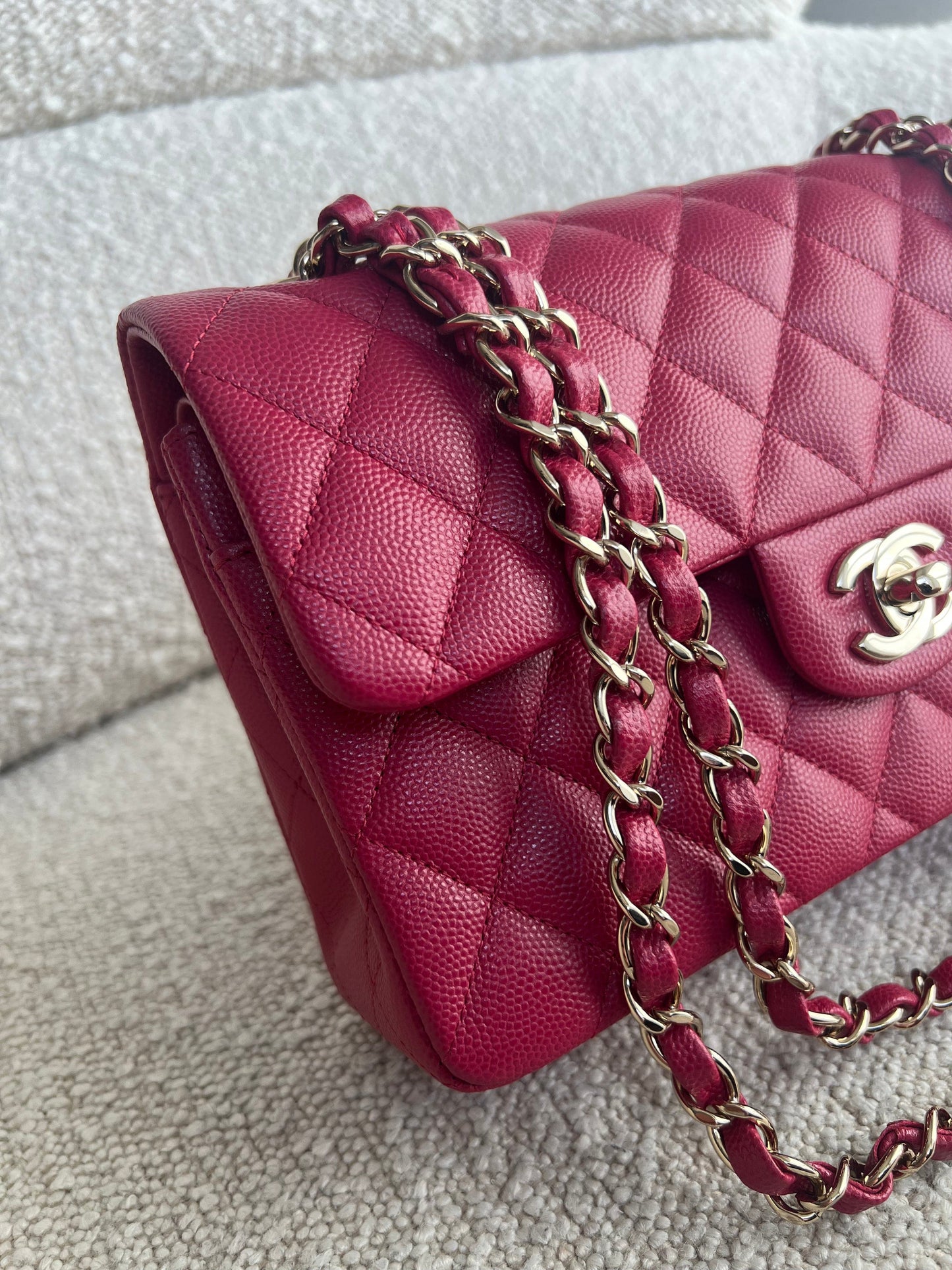 21A Pink Caviar Quilted Classic Flap Small