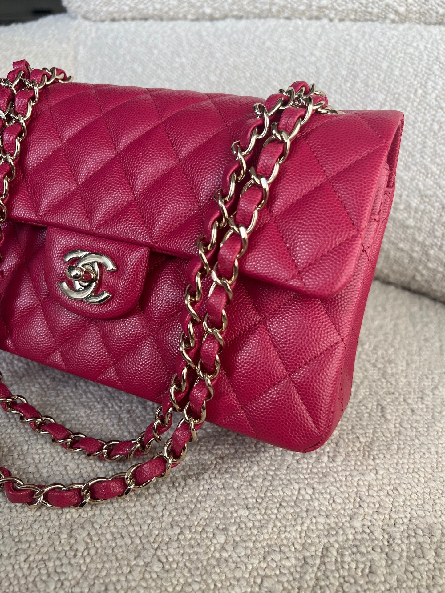 21A Pink Caviar Quilted Classic Flap Small