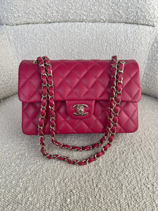 21A Pink Caviar Quilted Classic Flap Small