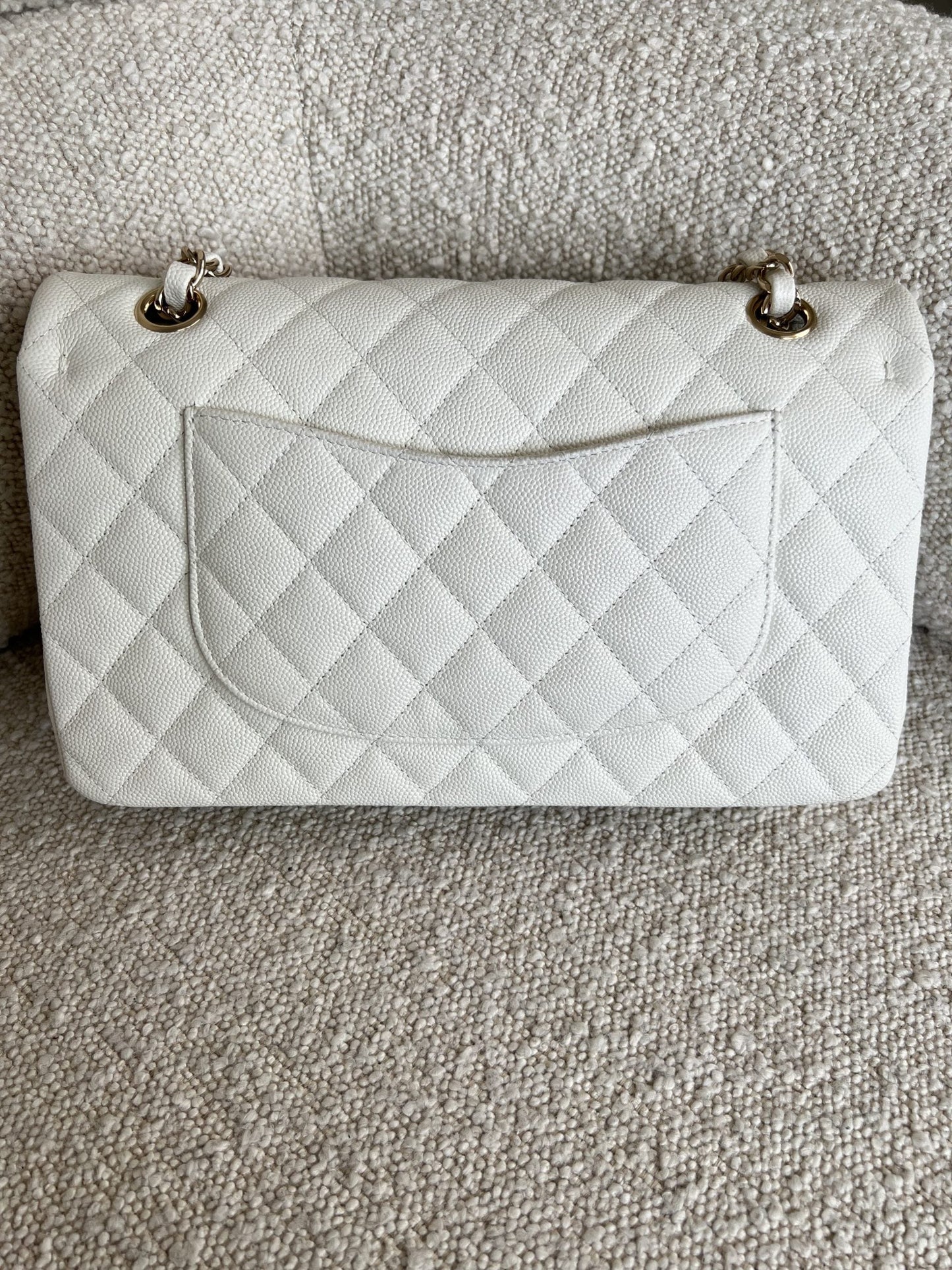 21A White Caviar Quilted Classic Flap Medium LGHW