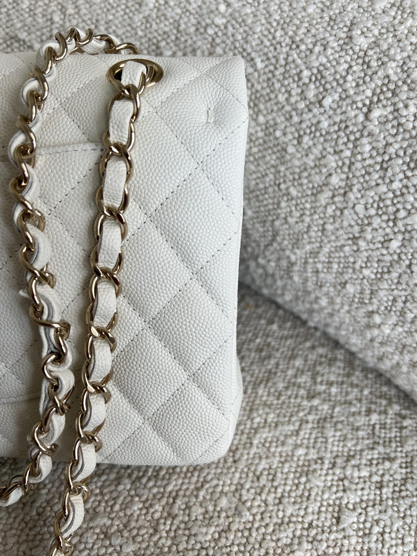 21A White Caviar Quilted Classic Flap Medium LGHW