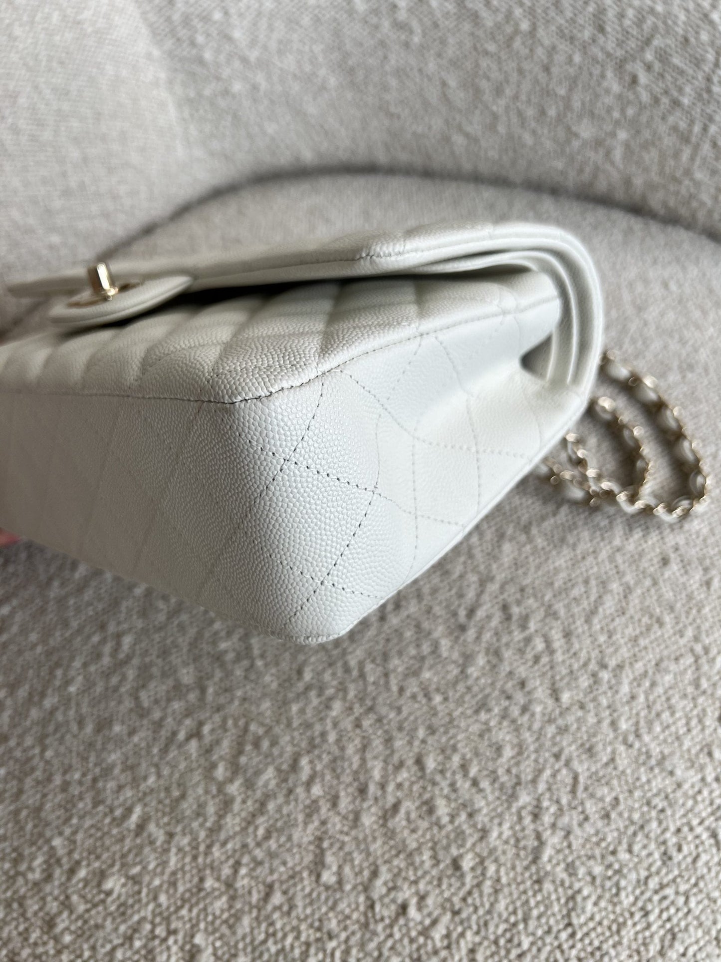 21A White Caviar Quilted Classic Flap Medium LGHW