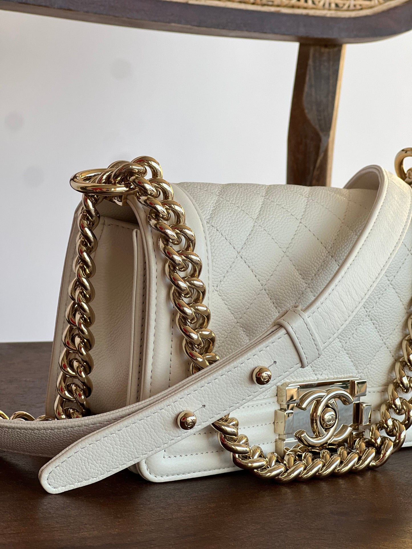 21A White Caviar Quilted Small Boy Bag LGHW