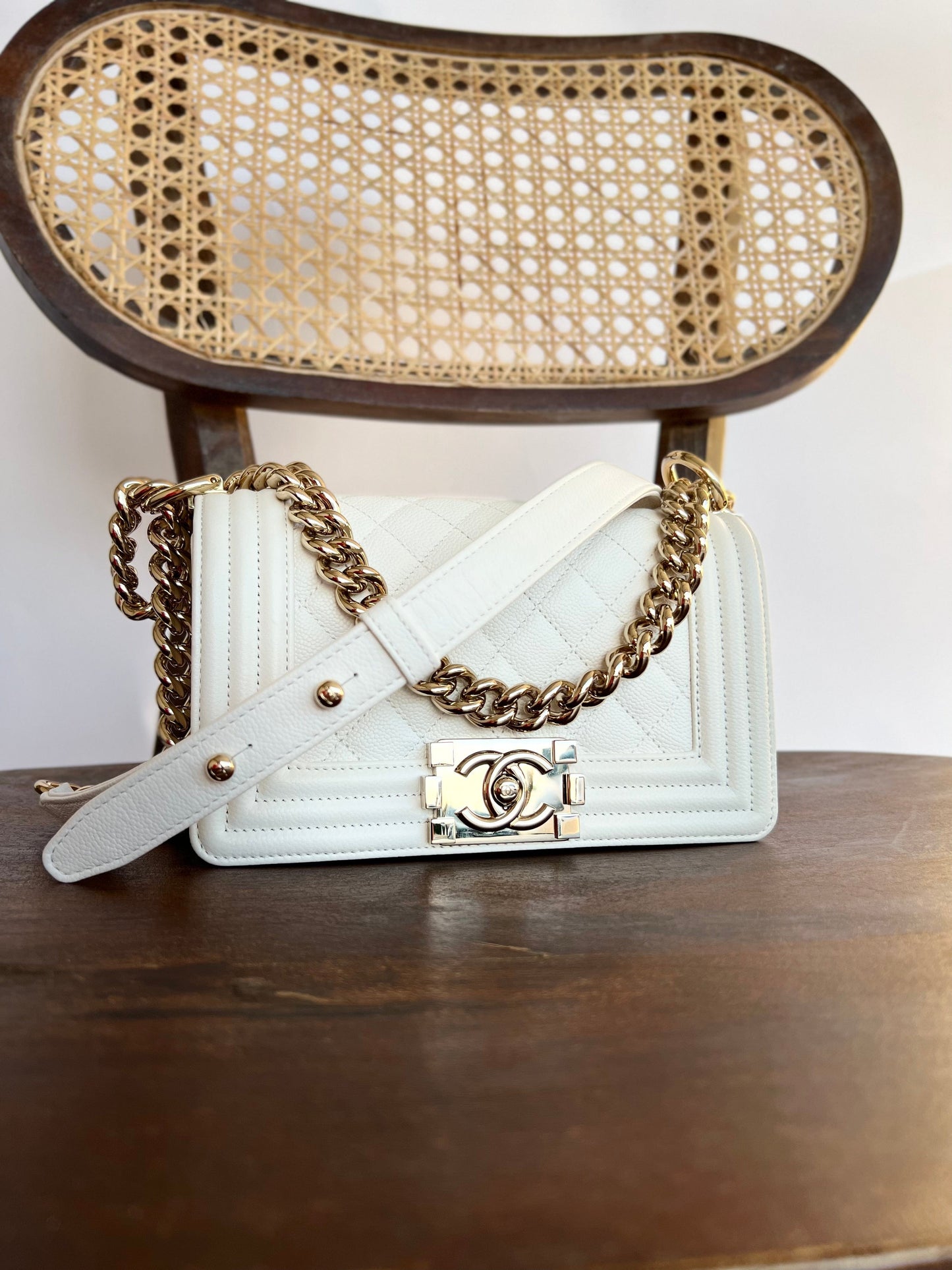 21A White Caviar Quilted Small Boy Bag LGHW